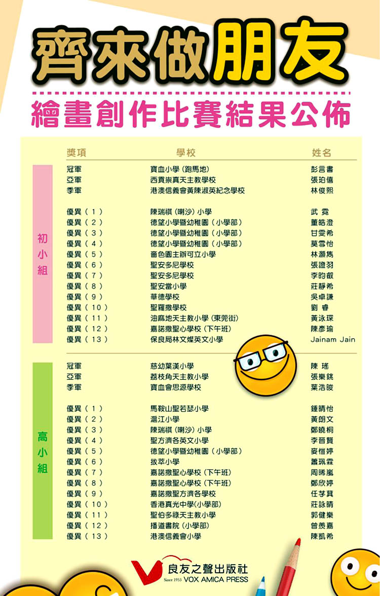 良友之聲齊來做朋友繪書創作比賽得獎名單