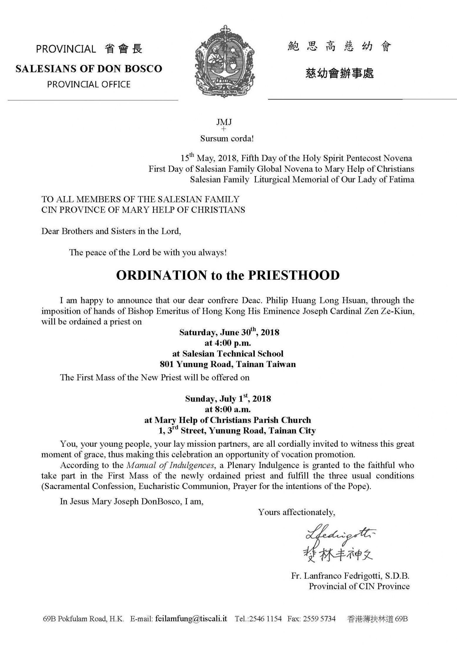 Deac. Philip Huang Long Hsuan ORDINATION To The PRIESTHOOD-18.5.2018