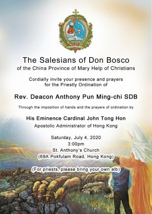 The Priestly Ordination Of Deacon Anthony Pun Ming-chi SDB In July 4, 2020